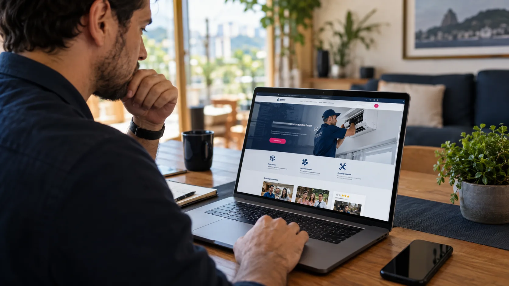 Cliente avaliando o site profissional de uma empresa